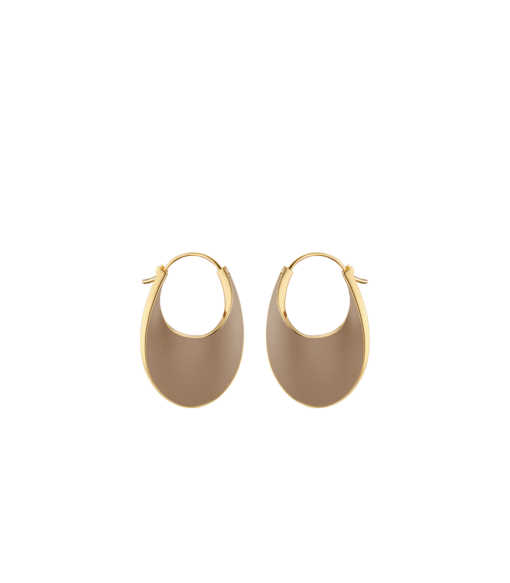 eole Slim Hoop Earrings - Taupe Leather